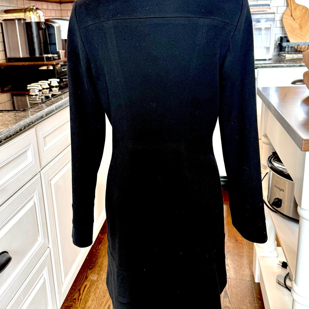 FLEURETTE - Elegant Black Wool Women's Trench Coat - Picture 4 of 8